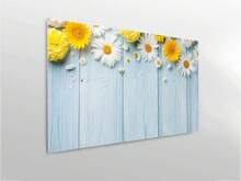 Tête de lit Oedim bleu aspect bois avec marguerites, en PVC de 5 mm d'épaisseur avec impression numérique | Plusieurs tailles disponibles | Tête de lit originale et abordable - Multicolore - Voir 4