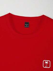 Claim Camiseta casual de manga corta y cuello redondo con estampado de verano para hombres, camiseta de streetwear de verano, camiseta de hombro caído, regalos para novio, vuelta al cole, camisetas gráficas - Rojo - Ver 3