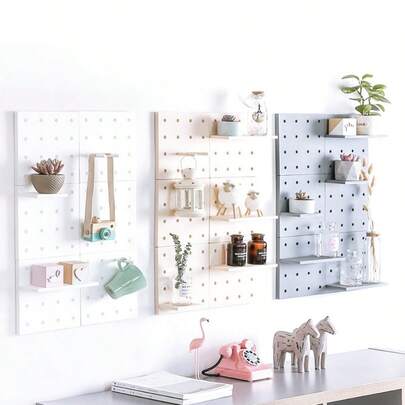 1 pieza Juego de panel perforado de plástico montado en la pared, estantería de almacenamiento, organizador de paneles con agujeros para sala de estar, cocina, dormitorio, estantería de exhibición DIY para el hogar de alquiler