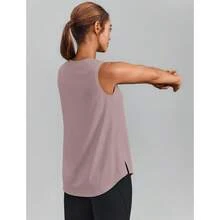 PINSPARK Workout Tops For Women Sleeveless Athletic Tank Tops UPF 50+ Running Tanks With Side Slits Loose Fit Gym Yoga Shirt - Warm Ash Grey - View 2