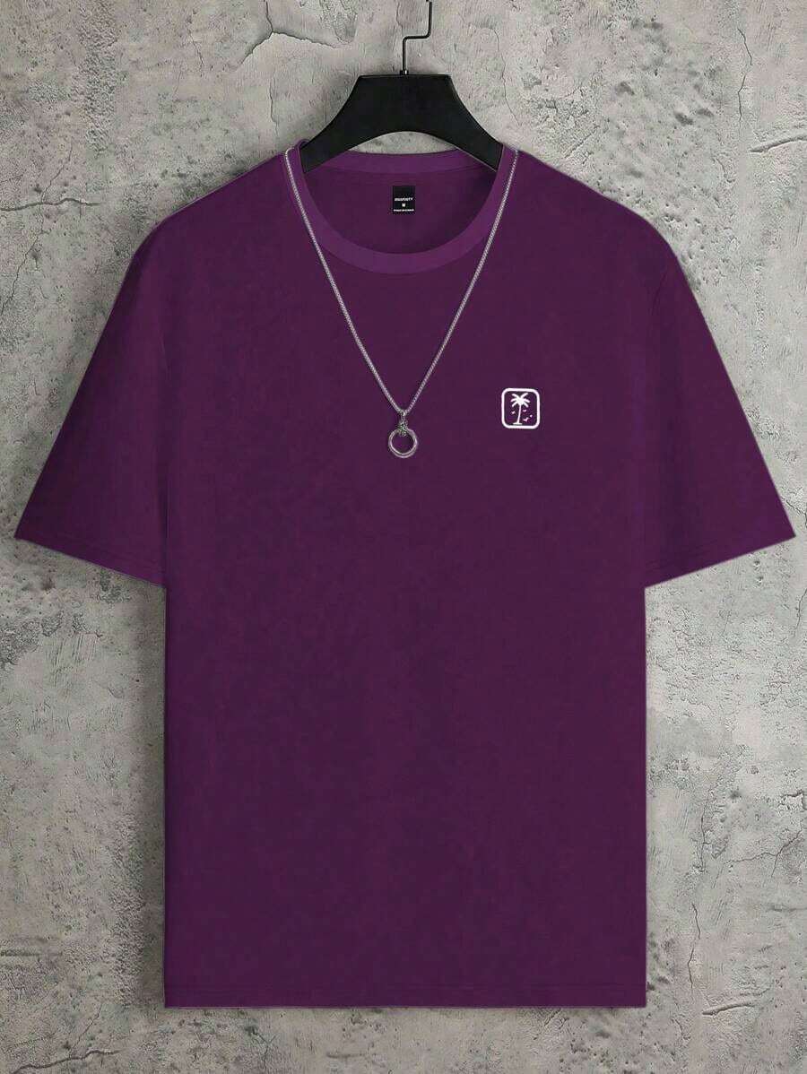 Men's Casual Short Sleeve Crew Neck Summer Print T-Shirt, Summer Streetwear Tee, Drop Shoulder Tee, Gifts For Boyfriend, Back To School Graphic Tees - 紫色 - 查看 1