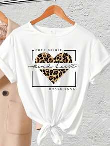 1 Piece, Women's Plus Size Heart Print T-Shirt For Valentine's Day, Lightweight, Short Sleeve, Round Neck, The Perfect Casual Garment, 180g, 100% Soft Cotton. - 白色 - 查看 5