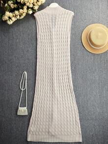 Chaleco maxi texturizado para mujer - Diseño de cuello alto sin mangas y de una sola hilera, corte holgado y favorecedor para primavera, verano y otoño - Gris Claro - Ver 2