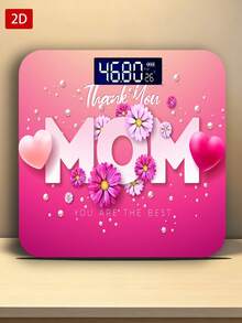 1pc LED Display Electronic Scale,Flat 2D Happy Mother's Day Illustration With Spring Flower Heart Thank You Mom Typography Lettering Bathroom Scale,Decorative Weighing Platform - Suitable For Long-Term Use,Uses AAA Batteries (Batteries Not Included) - Multicolor - View 2