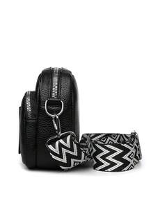 New Women's Crossbody Bag, Solid Color Letter Design, Litchi Texture PU Material, Bohemian Adjustable Detachable Strap, Shoulder/Crossbody Versatile Daily Handbag - Black - View 7