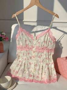 Este camisol de encaje bordado con flores de mujer de 2026 es una pieza elegante para primavera/verano, adecuada para varias ocasiones como vacaciones en la playa, salidas casuales y estilos Y2K/2000.Es perfecto para vacaciones de primavera, - Blanco - Ver 5
