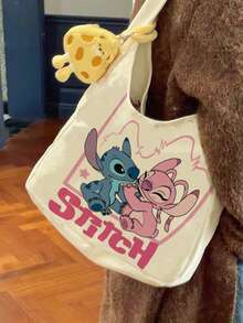Disney 史迪奇创意斜挎包，大容量动漫包，星际宝贝图案，迪士尼单肩包，笔记本电脑包，笔记本电脑包，学生手提包，文具收纳包，女孩背包，帆布包 - 方形 - 查看 3