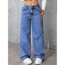 Jeans de cintura alta, corte holgado y pierna recta para mujer, estilo dulce y picante, talla grande, pantalones largos casua... - Negro - Ver 5