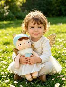 1pc 35cm/13.78in Cute Angel Princess Plush Doll, Soft Stuffed Fairy Doll With Golden Crown, Wings And Tulle Skirt, Suitable For Children Girls, Perfect For Bedroom Decor And Birthday/Christmas Gift - Baby Blue - View 1