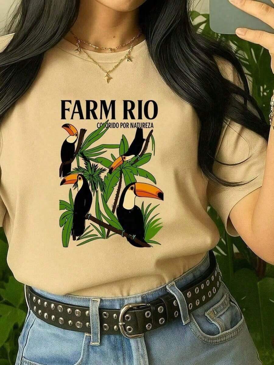 Women's T-Shirt Colorful By Nature 100% Cotton Women's T-Shirt Brazil Stylish 100% Cotton Stylish Toucans Brazilian - 米色 - 查看 1