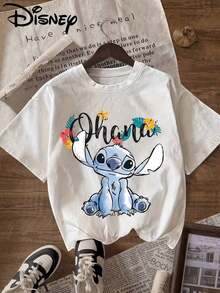 Disney License T Shirts, Disney Lilo & Stitch Stitch "Ohana Means Family" Floral Graphic Women's Casual Crew Neck Short Sleeve T-Shirt, Cute Hawaiian Summer Oversized Tee ,Camiseta, Summer Outfits For Women, Summer Clothes, Summer Tops, Tops For Women, Festival Outfits, Summer Tops For Women, Mother's Day, Mother's Day Clothing, Gifts For Family And Friends, Spring Outfits For Women, Officially Licensed Disney T-Shirts, Disney Men's And Women's Spring/Summer Fashion Casual Short-Sleeve T-Shirts - trắng - Xem 1