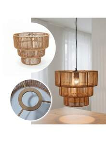 Bohemian Style Woven Rattan Lamp Shade | 3-Layer Design, Suitable For Modern Farmhouse And Coastal Homes - Multicolor - View 6