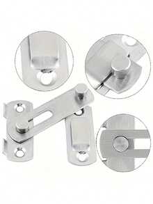 1pc Heavy Duty Security Door Lock Handle | Anti-Pry, Adjustable 90°/180° Sliding Latch | Commercial/Residential Grade Bolt Lock With Screws, Manual, Reinforced Durable Structure Suitable For Bathroom, Home - Silver - View 3