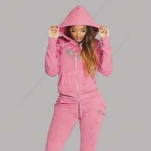 Traje de chándal para mujer, sudaderas con capucha estéticas, pantalones de chándal, conjunto de 2 piezas, cárdigan con cremallera, ropa deportiva de alta calidad, conjuntos de pantalones para mujer - Rosa - Ver 5