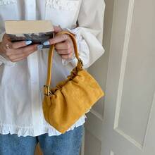 Women Suede PU Leather Crossbody Bag With Adjustable Strap Drawstring Top Handle Bag Shoulder Handbags Travel Winter Fall - Màu vàng - Xem 9