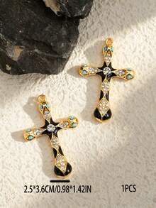 1 chiếc vòng tay/dây chuyền hình thánh giá phong cách Gothic cổ điển sang trọng đính kim cương, trang sức tự làm thời trang. - màu đen - Xem 5