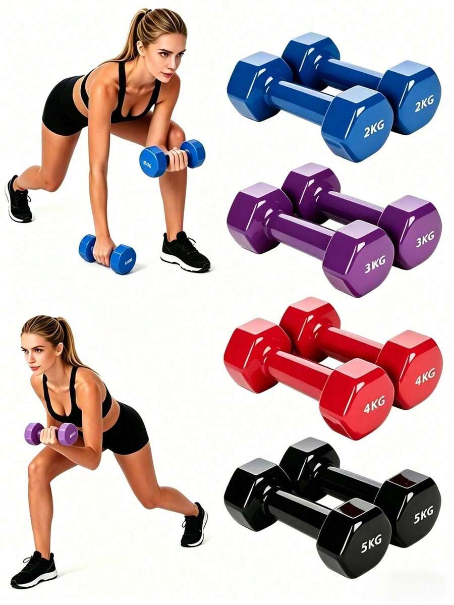 2pcsColor-Coded Vinyl Coated Dumbbell Set, Anti-Roll Hexagonal Design, Ideal For Home Gym Full-Body Workouts, Strength Training For Beginners & Fitness Enthusiasts