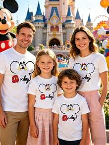 Mickey Minnie Silhouette Family Matching Shirts, Cute Minimalist Disney Ears Tees For The Whole Family, Perfect For Disneyland Vacation - 女童 - 查看 1