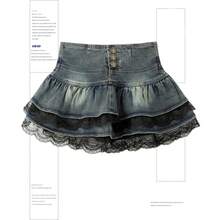 Falda vaquera con cinturón remachado para mujer, color azul y negro, Y2K, Harajuku, moda de  al por menor, minifalda Sexy de corte a de los años 90, ropa de verano 2026 - 377 azul vintage - Ver 5