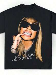Camiseta Suave y Cómoda Estilo Coreano Ropa Casual Diseño de Camiseta con Gráfico Big Latto PNG DTF Póster PNG Imprimible Diseño de Camiseta Bootleg Descarga Instantánea y Lista para Imprimir 100% Algodón Transpirable - Negro - Ver 1