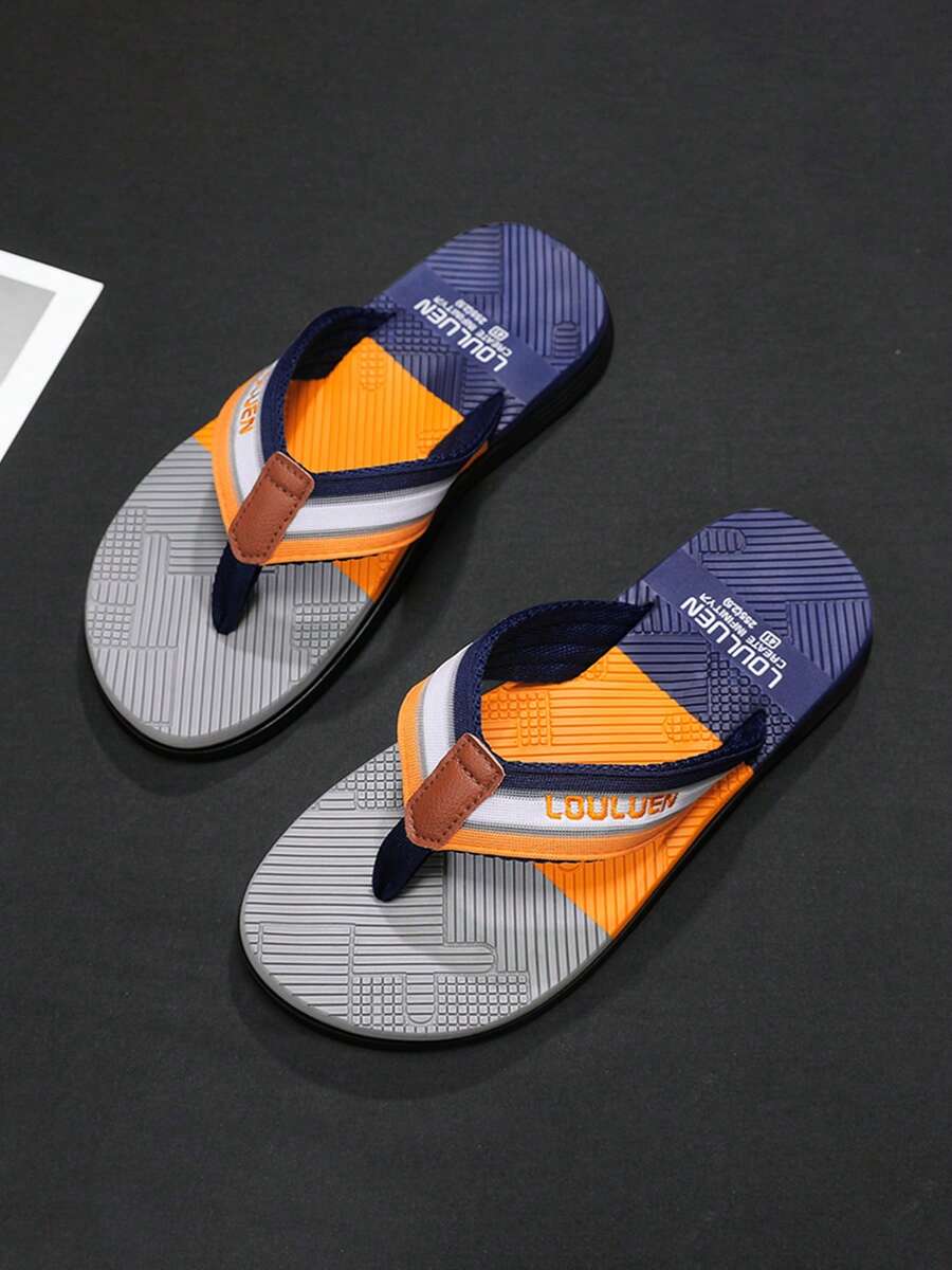 Men's Summer National Style Gradient Color Outdoor Easy-To-Clean Beach Slippers, Comfortable Versatile Retro Casual Soft Bottom Flip Flops For Indoor & Outdoor Wear - Navy Blue - View 1