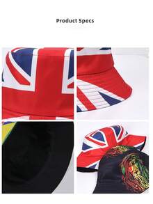 1pc Unisex Reversible Bucket Hat, UK Flag & Lion Print Sun Cap, Foldable UV Protection Beach Hat For 2026 World Cup & Music Festivals - Reversible Fisherman's Hat - View 3