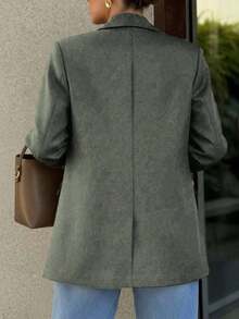 Chaqueta casual de mujer con solapa con muesca y botones, elegante y de moda, adecuada para ir al trabajo y uso casual diario en primavera - Verde Oliva - Ver 5