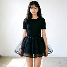 白色黑色洛丽塔可爱无骨衬裙角色扮演内衬裙女士芭蕾舞裙带缎带万圣节秋季女装 - 黑色 - 查看 2