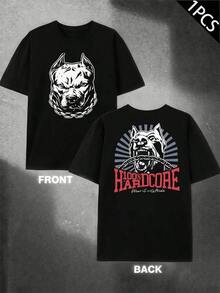 Camiseta Gráfica Pitbull Hardcore, Impresión a Doble Cara, Casual, Cuello Redondo, 220 g/m², 100% Algodón (1 pieza) - Camiseta Unisex de Manga Corta - Negro - Ver 6