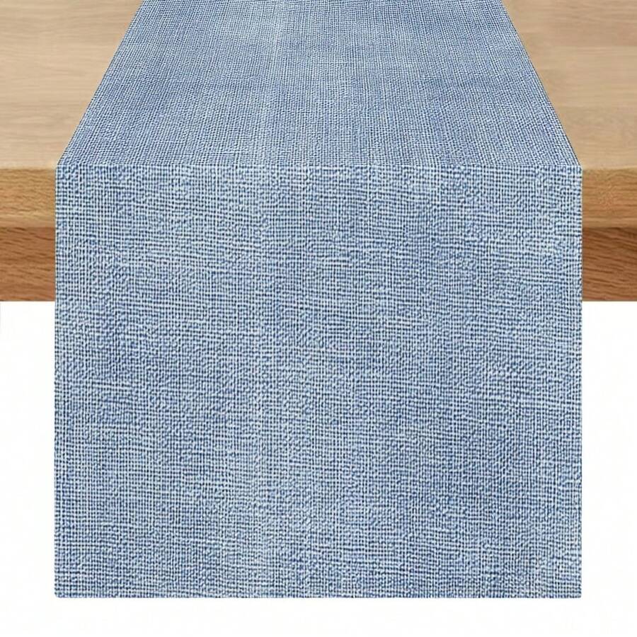 1pc Blue & White Faux Linen Print Polyester Table Runner, Minimalist Style, Lightweight Polyester, Easy To Clean, Rectangular Dining Tablecloth, Home Dining Table, Coffee Table, Sideboard, Patio Decor, Daily, Party Home Decoration, Due To Lighting Issues, There May Be Slight Color Difference In The Actual Product - Dusty Blue - View 1