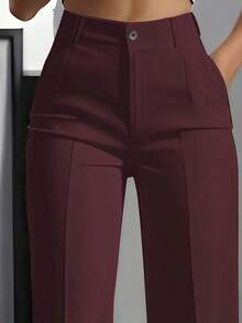 Pantalones rectos de unicolor versátiles y de moda, color blanco, para primavera - Borgoña-2 - Ver 2