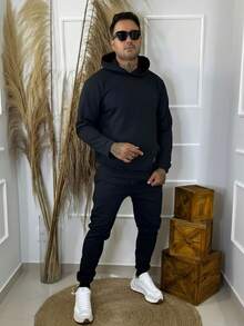 Men's Cotton Winter Fleece Set - Pants/Sweatshirt - Hitam dan Putih - View 1