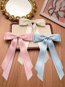 1/4pcs Girl's Hair Clip, New Design Big Bow Knot Hair Barrette With Long Ribbon, Princess Hair Accessory For Little Girls - Multicolor - View 2
