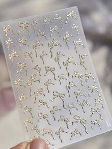 1pc 5D Exquisite Bowknot Nail Sticker, Gold Bowknot Self-Adhesive Nail Sticker, DIY Nail Art Decorative Sticker - Gold - View 7
