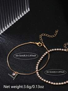 Set de 2 piezas Pulsera versátil minimalista con brillantes y colgante con forma de corazón, set de pulseras apilables para mujeres, adecuado como regalo - Amarillo Oro - Ver 5