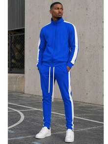 Homme Mens 2 Pc Light Weight Side Stripe Two Piece Co-Ord Track Jacket And Track Pant Set Ankle Zipper - 皇家白 - 查看 2