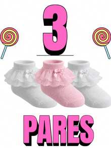 Kit 3 Pares Meia Infantil Batizado Casamento Festas Balé - 1 MEIA ROSA + 2 MEIAS BRANCAS - Visão 4