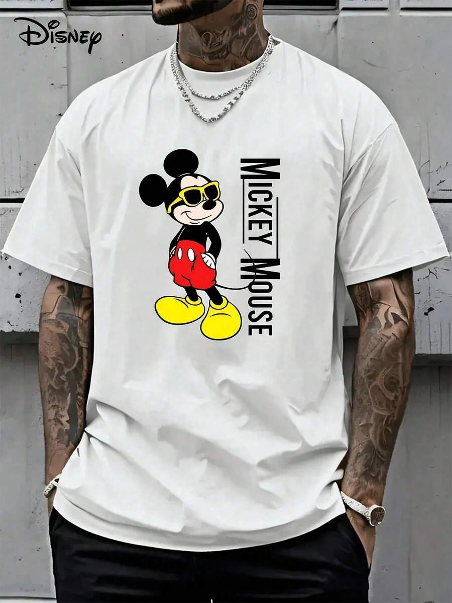 Disney License T Shirts, Oversized Casual Crew Neck Disney Mickey Mouse Sunglasses Vertical Letter Cartoon Print Short Sleeve T-Shirt, Retro Streetwear Graphic Tee For Summer Daily Wear, Clothes,Summer Clothes,White Shirt,'s Day Clothing,Vintage T Shirts,Graphic T Shirts,100 Percent Cotton,Graphic Tee,Graphic Tees,Funny Graphic Tees,Graphic T, Gifts For Family And Friends - trắng - Xem 1