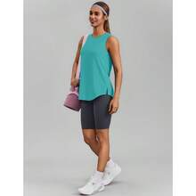 PINSPARK Workout Tops For Women Sleeveless Athletic Tank Tops UPF 50+ Running Tanks With Side Slits Loose Fit Gym Yoga Shirt - Turquoise - View 3