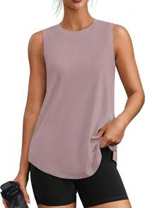 PINSPARK Workout Tops For Women Sleeveless Athletic Tank Tops UPF 50+ Running Tanks With Side Slits Loose Fit Gym Yoga Shirt - Warm Ash Grey - View 7