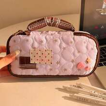This 1pc Pinecone Tribe Large Capacity Pencil Features Button Decoration And Zipper Closure, Making It Convenient To Carry.It Also Has Separate Compartments To Organize Stationery.It Is An Choice School, Office, And Also Makes A Great, Valentine's Day, Birthdays Or New Year.,Bag - Pink - 查看 14