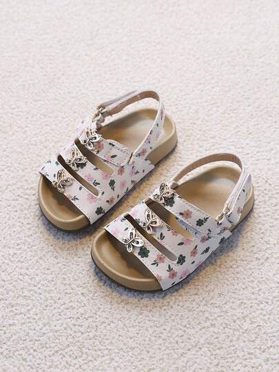1 Paio di Sandali da Ragazza con Cinturino alla Caviglia, Decorati con Strass e Farfalle a Motivo Floreale, Nuovi Sandali Estivi con Suola Morbida Antiscivolo per Bambini Piccoli, Scarpe da Spiaggia Versatili per Neonati