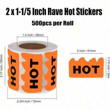 ADS Hybsk 500pcs Rave Hot Stickers 2 X 1-1/5 Inch Fluorescent Hot Flame Fire Shape Labels Marking Popular Items For Restauresent Supermarkets Stores Shops (Fluorescent Orange) - ColorA - View 2