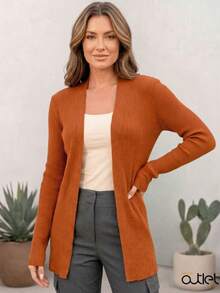 Women's Open Ribbed Cardigan, Basic, Elegant, Casual, Winter, Cold Weather, Knit Cardigan - Óxido - Ver 1