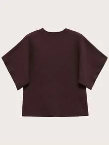 Áo khoác cardigan dệt kim tay cánh dơi màu trơn thường ngày - Cà phê nâu - Xem 3
