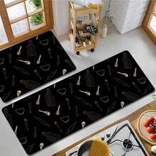 1pc Minimalist Cartoon Kitchen Utensil Pattern Linen Kitchen Rug, Bathroom Mat, Doormat, 3D Printed Rectangle Carpet For Living Room, Bedroom, Hallway, Bathroom, Laundry Room - Polyester Carpet For Indoor And Outdoor Home Decor - Multicolor - View 4