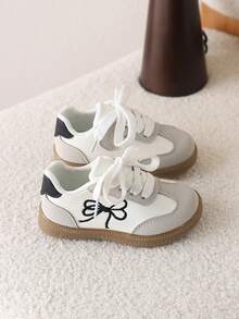 1 Pair Girls' Lightweight Anti-Slip Bow Decor Casual Shoes, New Soft Sole Hook And Loop Sneakers, Versatile - White - View 6