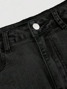 Minifalda de mezclilla lavada y desgastada de estilo casual para mujer, para el verano - Gris Oscuro - Ver 4
