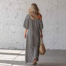 Women's Elegant Striped Off-Shoulder Maxi Dress - Fashionable For Spring - 黑色 - 查看 2