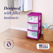 Drawer Tower 3-Tier Clear Plastic Storage Organizer Cart Purple Frame - Rolling Drawer Containers With Wheels For Bathroom Bedroom Office And Classroom Organization - 紫色 - 查看 4